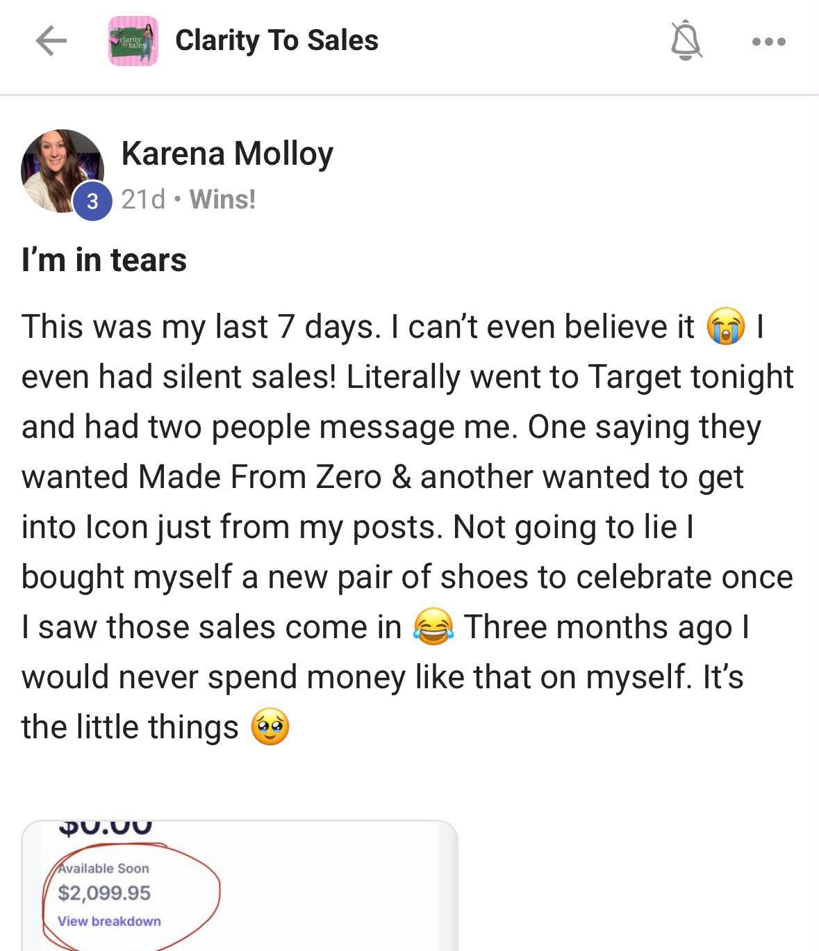 Testimonial from Karena Molloy about Clarity to Sales